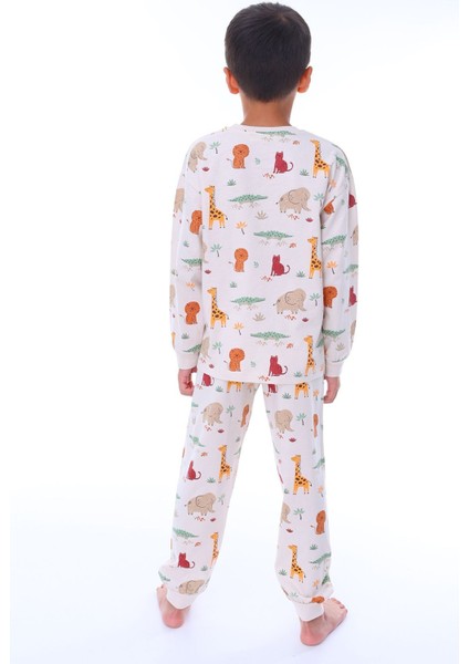 Animaux Desenli %100 Pamuk Unisex Çocuk Pijama Takımı modelleri
