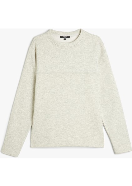 Dikiş Detaylı Şardonlu Pamuklu Basic Bisiklet Yaka Sweatshirt