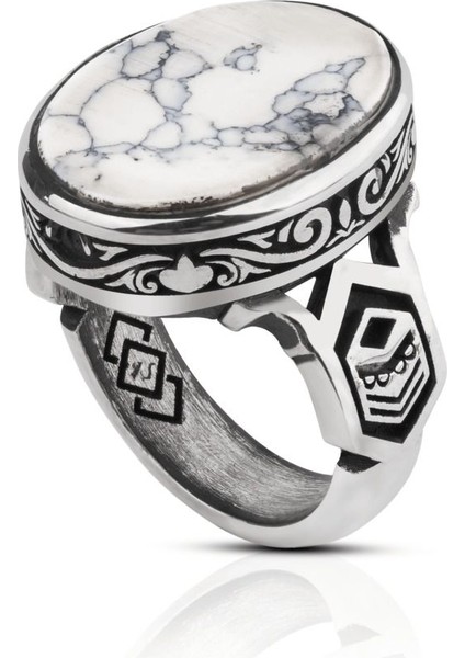 Beyaz Havlit Taşı Gümüş 925 Ayar Erkek Yüzük indirimleri