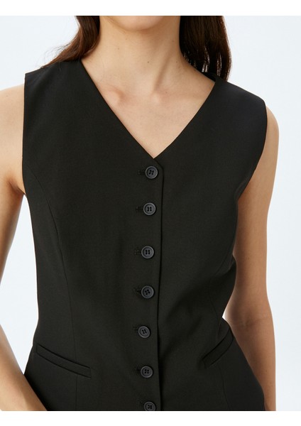 Kruvaze V Yaka Düğmeli Blazer Yelek indirimleri