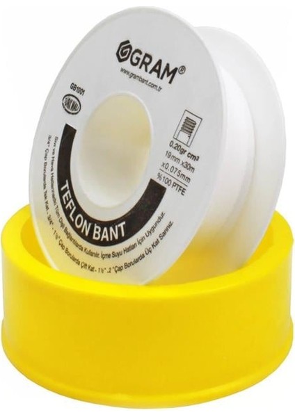 Teflon Bant Sızdırmazlık Bandı 19 mm x 30 mt 100 Adet - Yerli Üretim