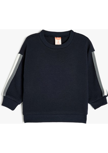 Sweatshirt Bisiklet Yaka Uzun Kollu Şerit Detaylı Pamuklu