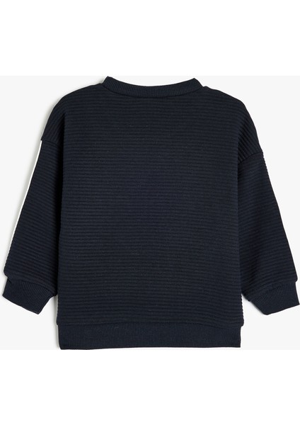 Sweatshirt Bisiklet Yaka Uzun Kollu Şerit Detaylı Pamuklu