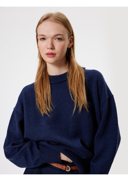 Basic Triko Kazak Bisiklet Yaka Düşük Omuzlu