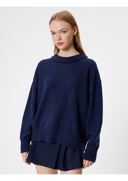 Basic Triko Kazak Bisiklet Yaka Düşük Omuzlu modelleri