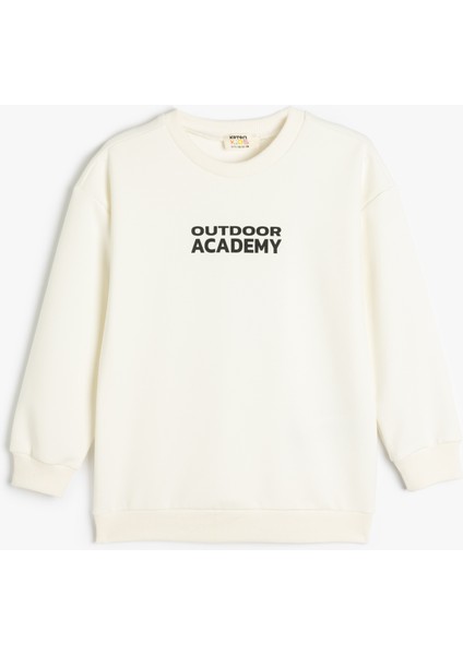 Slogan Baskılı Uzun Kollu Bisiklet Yaka Sweatshirt