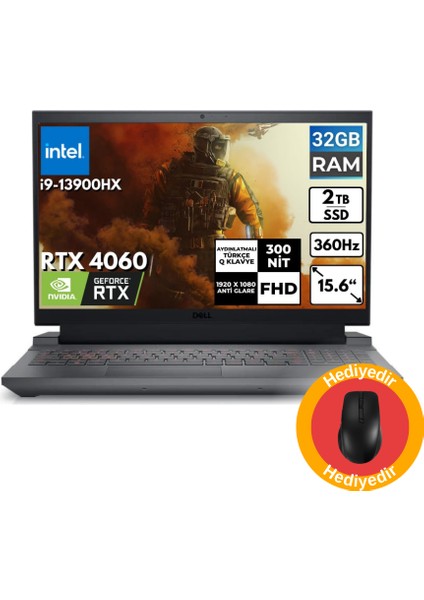 G15 5530 I9-13900HX 40-Gbddr5 1 Tbssd Rtx 4060 15.6" Fhd Windows 11 Pro + MD200 Mouse G155530017U_MD200BT71