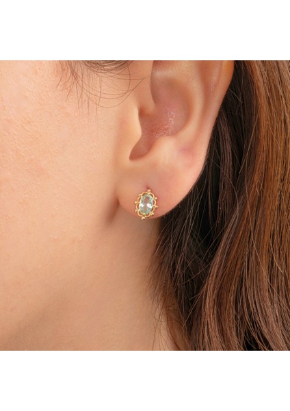 14 Ayar Altın Vintage Tasarım Green Topaz (Su Yeşili) Taşlı Küpe fiyatları
