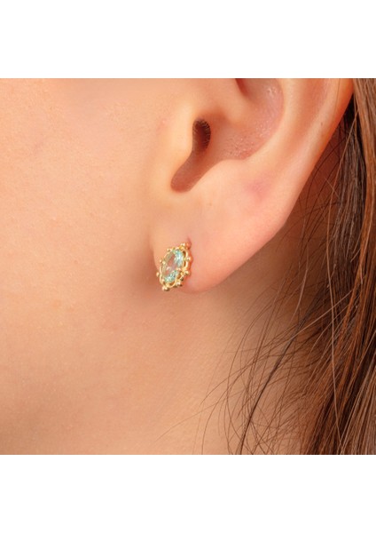14 Ayar Altın Vintage Tasarım Green Topaz (Su Yeşili) Taşlı Küpe modelleri