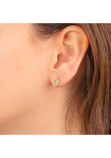 14 Ayar Altın Vintage Tasarım Green Topaz (Su Yeşili) Taşlı Küpe fırsatları