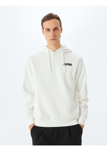 Pamuk Karışımlı Şardonlu Slogan Baskılı Kapşonlu Sweatshirt
