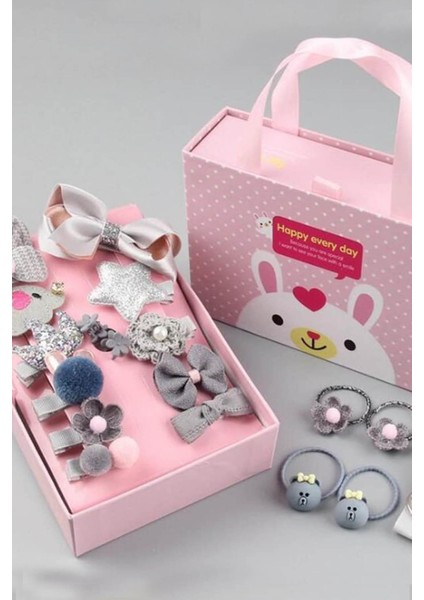 Hediyelik Çantalı Kutusunda Kız Çocuk Toka Seti- 18 Adet