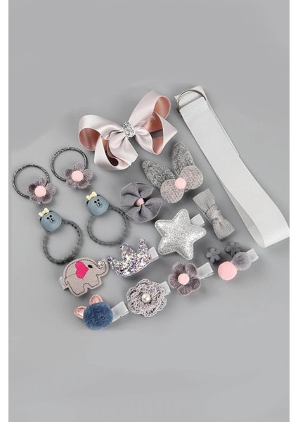 Hediyelik Çantalı Kutusunda Kız Çocuk Toka Seti- 18 Adet modelleri