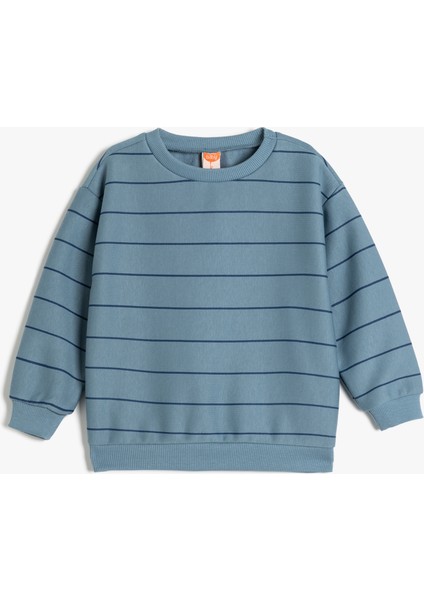 Sweatshirt Şardonlu Pamuklu Uzun Kollu Bisiklet Yaka