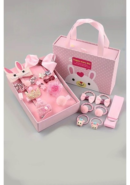 Hediyelik Çantalı Kutusunda Kız Çocuk Toka Seti- 18 Adet