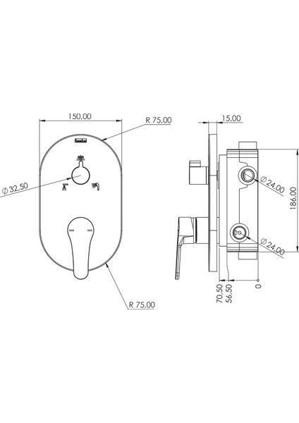 Oval Üç Yönlü Dişli Banyo Batarya Gövdesi-Krom