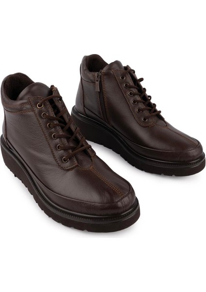Hakiki Deri Modern Ortopedik Fermuarlı Bot Kahve 3557