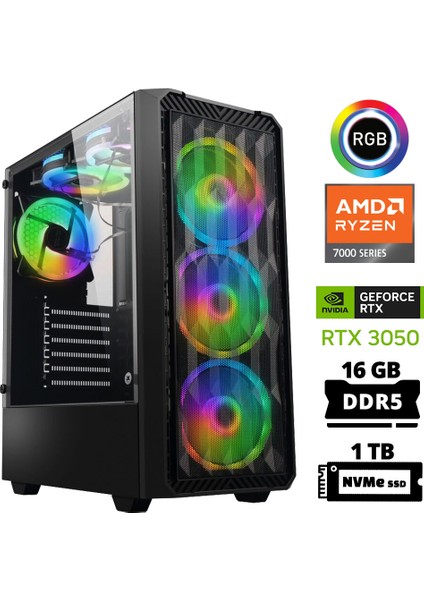 Delux X28 Ryzen 5 7500F 16GB Ddr5 Ram 1tb M.2 Nvme SSD 6gb RTX3050 Masaüstü Oyuncu Bilgisayarı