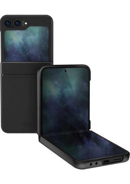 Samsung Galaxy Z Flip 6 Kılıf Ora Serisi Katlanabilir Deri Görünümlü Metal Çerçeve Kapak