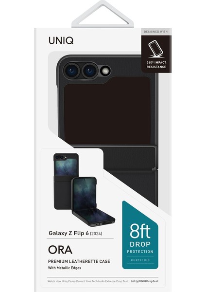 Samsung Galaxy Z Flip 6 Kılıf Ora Serisi Katlanabilir Deri Görünümlü Metal Çerçeve Kapak