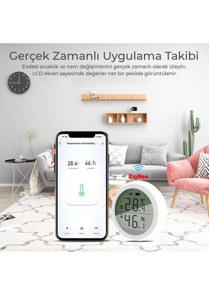 Zigbee Akıllı Termometre LCD Ekranlı Wi-Fi Sıcaklık ve Nem Ölçer