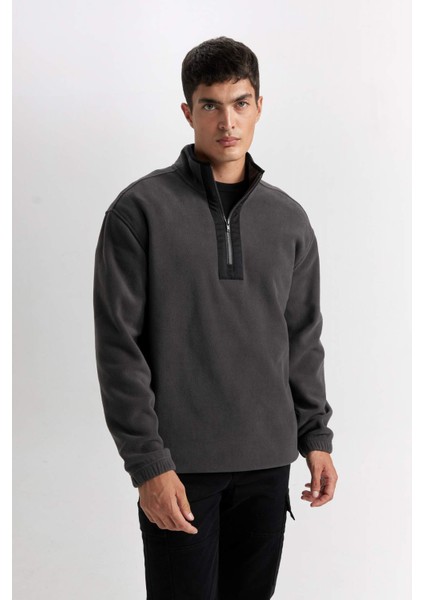 Relax Fit Dik Yaka Fermuarlı Polar Sweatshirt D2688AX24AU modelleri