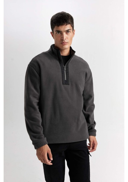 Relax Fit Dik Yaka Fermuarlı Polar Sweatshirt D2688AX24AU fırsatları