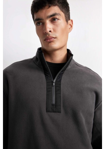 Relax Fit Dik Yaka Fermuarlı Polar Sweatshirt D2688AX24AU indirimleri