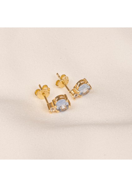 925 Ayar Gümüş Oval Blue Topaz Taşlı Tektaş Küpe