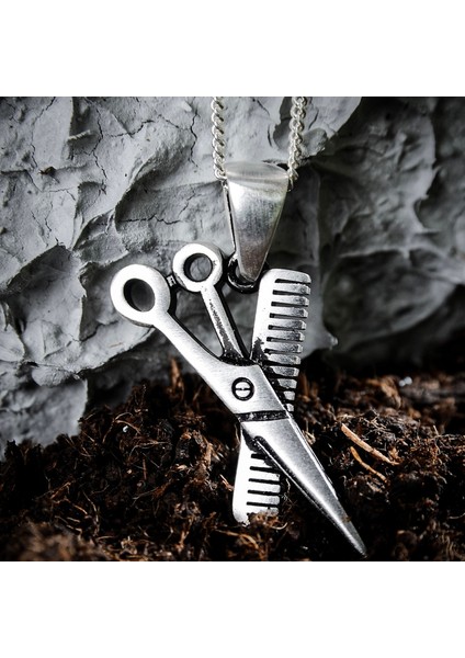 Gümüş Tarak & Makas Kolye 925 Ayar Gümüş Mat Tarak-Makas Unisex Kolye