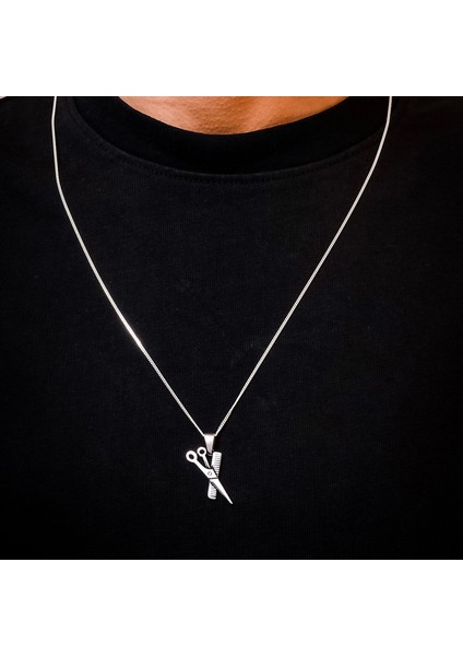 Gümüş Tarak & Makas Kolye 925 Ayar Gümüş Mat Tarak-Makas Unisex Kolye