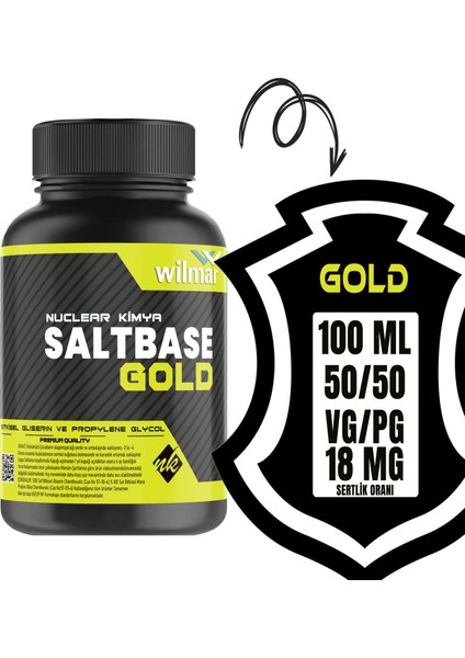 Gold Salt Base 100 ml Vg Pg 50-50 18 Mg Sertlik Oranı Gliserin Propilen Glikol Base