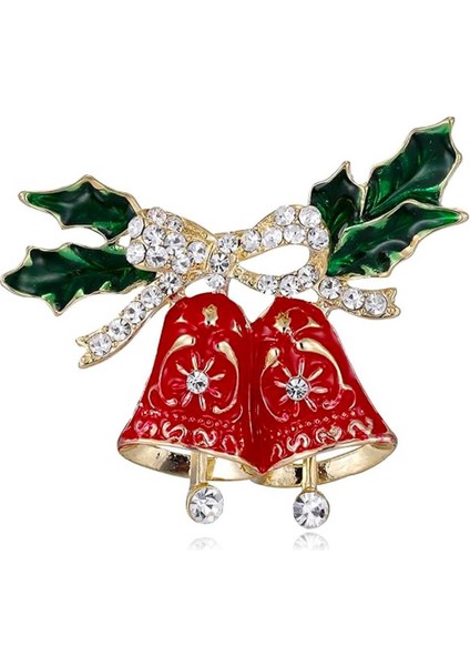 Yılbaşı Kırmızı Mineli ve Taşlı Çan Broş Yaka Iğnesi fiyatları