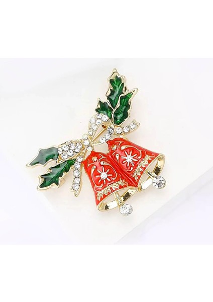 Yılbaşı Kırmızı Mineli ve Taşlı Çan Broş Yaka Iğnesi modelleri