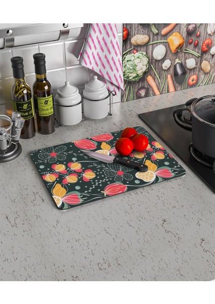 Cam Kesme Tahtası ve Sunum Tablası Çiçek Desenli fırsatları