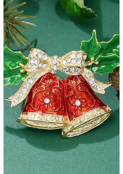 Yılbaşı Kırmızı Mineli ve Taşlı Çan Broş Yaka Iğnesi fırsatları