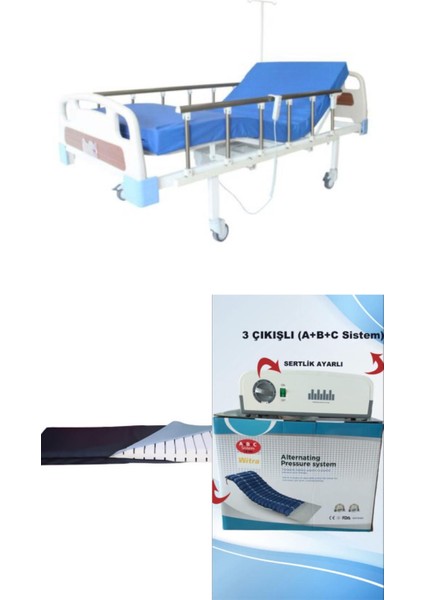 2 Motorlu Abs Başlıklı Tabanca Korkuluklu Hasta Karyolası + 3 Çıkışlı Abc Sistem Boru Tipi Havalı Yataklı Takım
