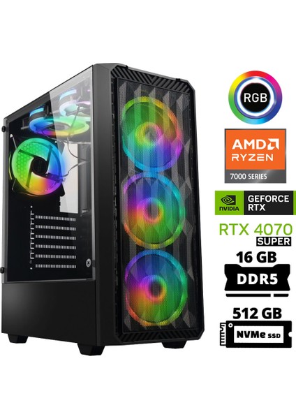 Delux X35 Ryzen 5 7500F 16GB Ddr5 Ram 512GB M.2 Nvme SSD 12GB RTX4070 Super Masaüstü Oyuncu Bilgisayarı