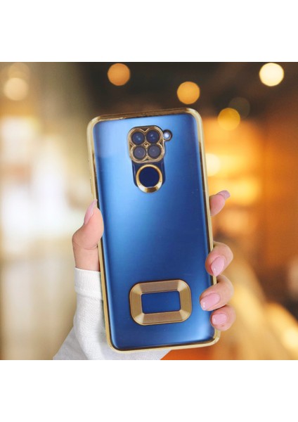 Xi̇aomi̇ Redmi̇ Note 9 Yanlari Renkli̇ Lens Korumali Logo Gösteren Mega Kilif Gold