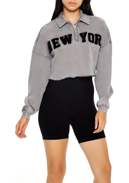 F21 Yarım Fermuarlı Crop Sweatshirt