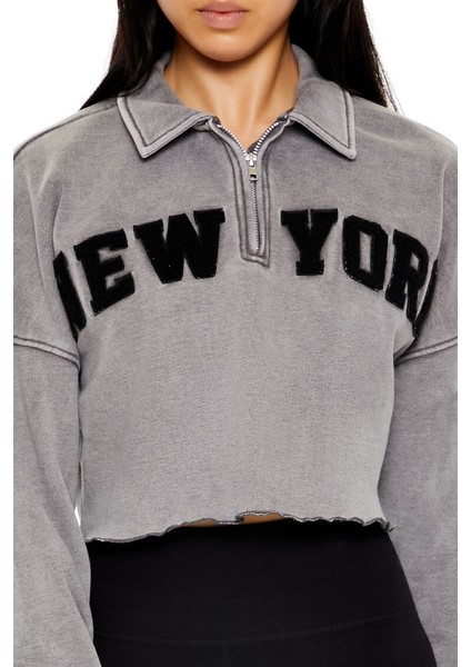 F21 Yarım Fermuarlı Crop Sweatshirt