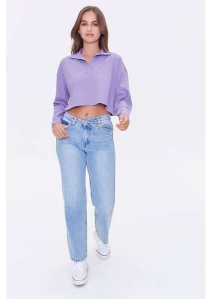 Polo Yaka Crop Sweatshirt