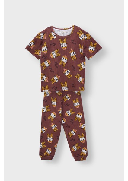 Daisy Duck Desenli Kısa Kollu Çocuk Pijama Takımı (Papatya Ördeği)