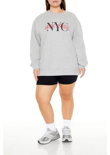 Plus Size New York Baskılı Sweatshirt