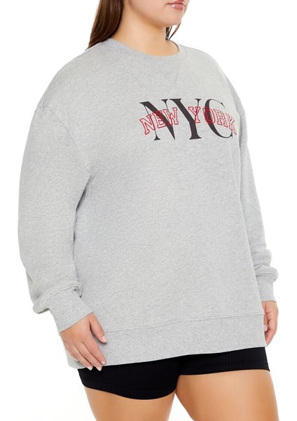 Plus Size New York Baskılı Sweatshirt