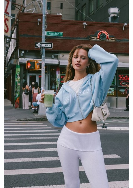 Nakışlı Paris Fermuarlı Kapüşonlu Sweatshirt
