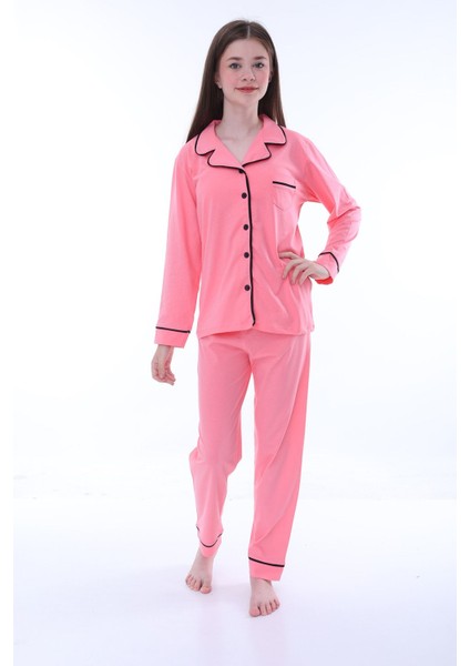 Gömlek Yaka Cep Detaylı Pembe Kız Çocuk Pijama Takımı fiyatları