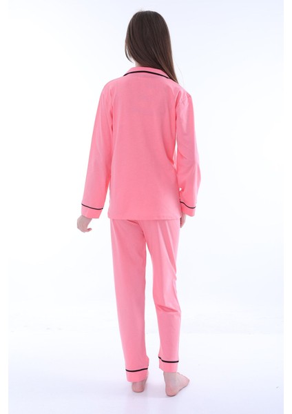 Gömlek Yaka Cep Detaylı Pembe Kız Çocuk Pijama Takımı indirimleri
