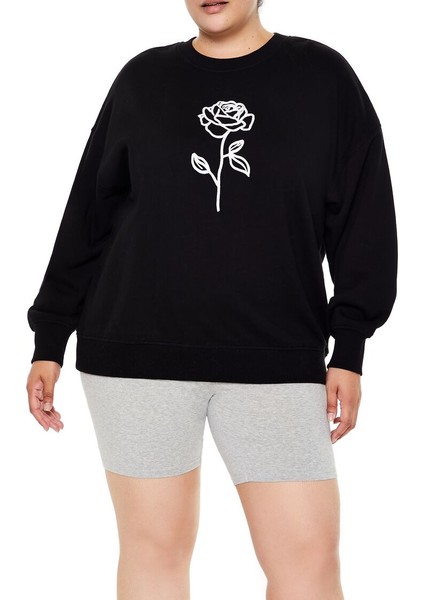 Plus Size Gül Desenli Sweatshirt