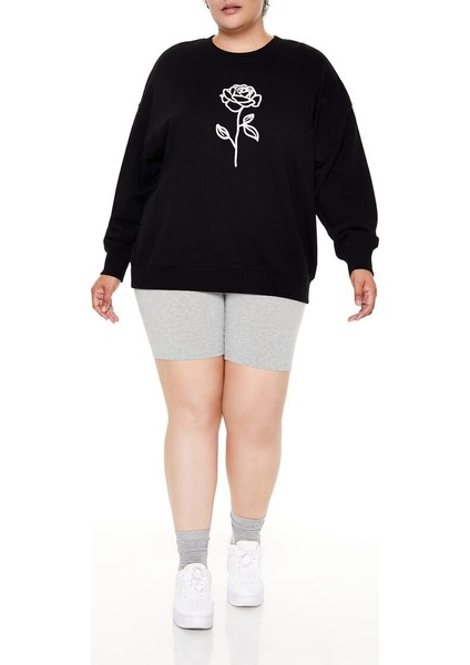 Plus Size Gül Desenli Sweatshirt
